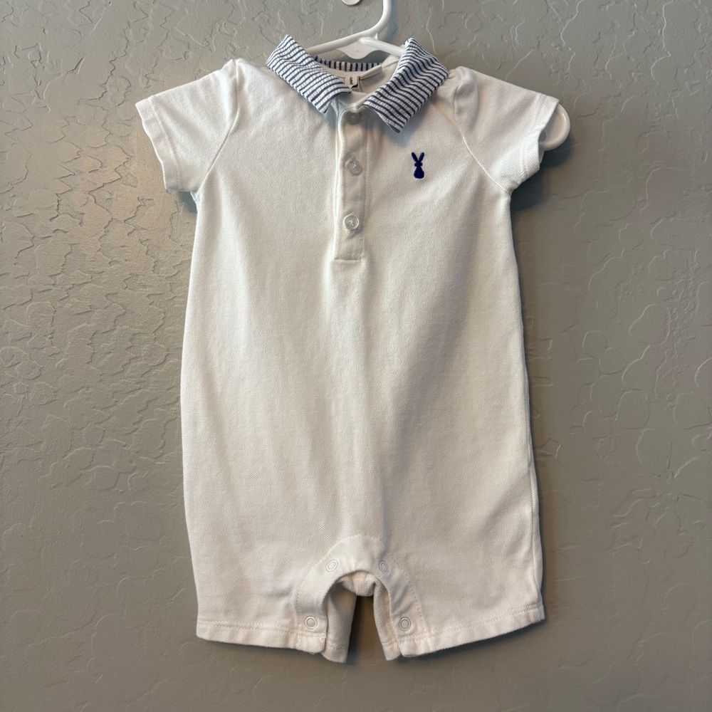 Janie and Jack white Baby Bunny Easter Collared Pique Romper size 3-6 months